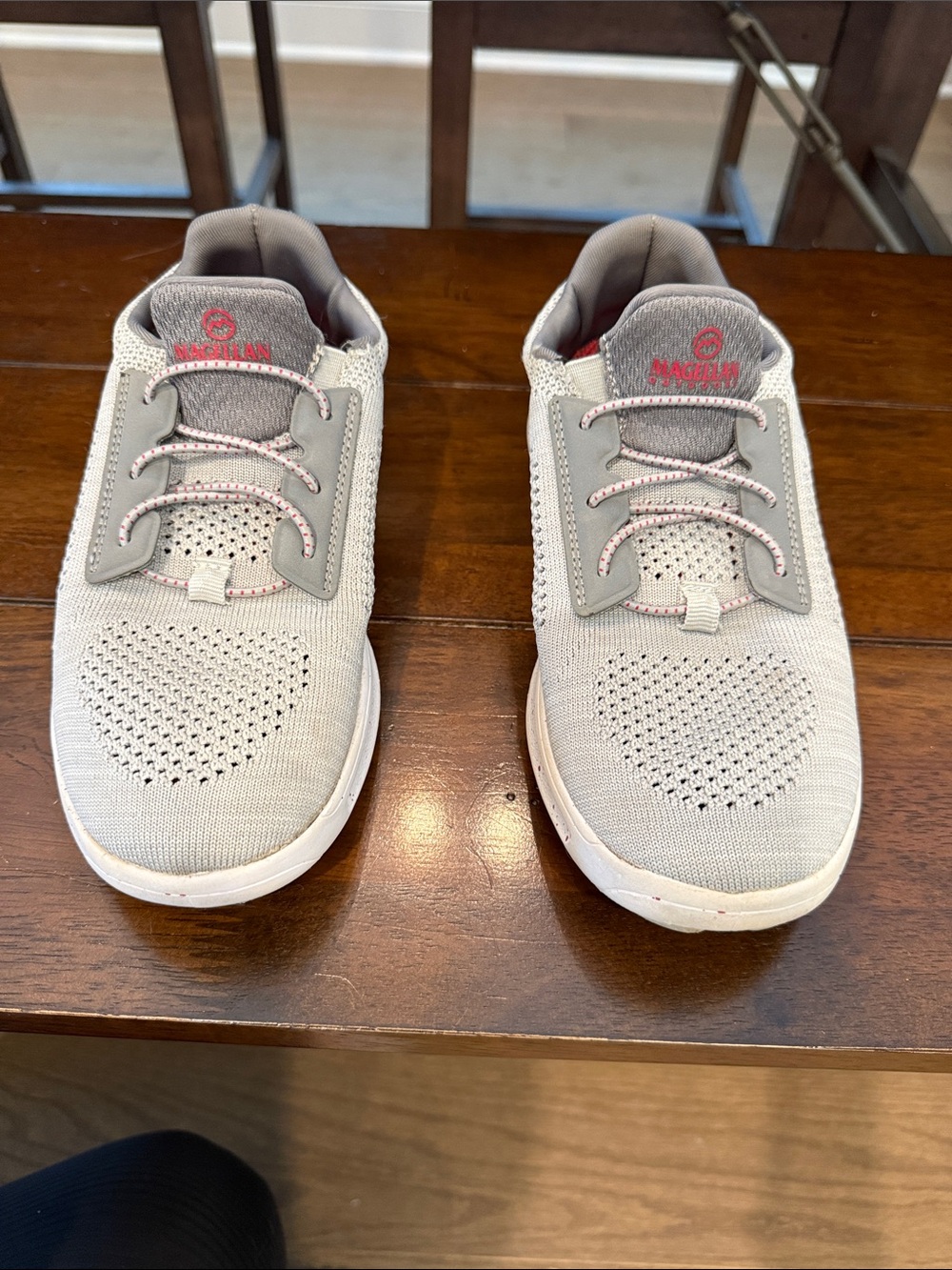 Magellan Outdoors Gray Knit Kids' Sneakers with Pink Logo
